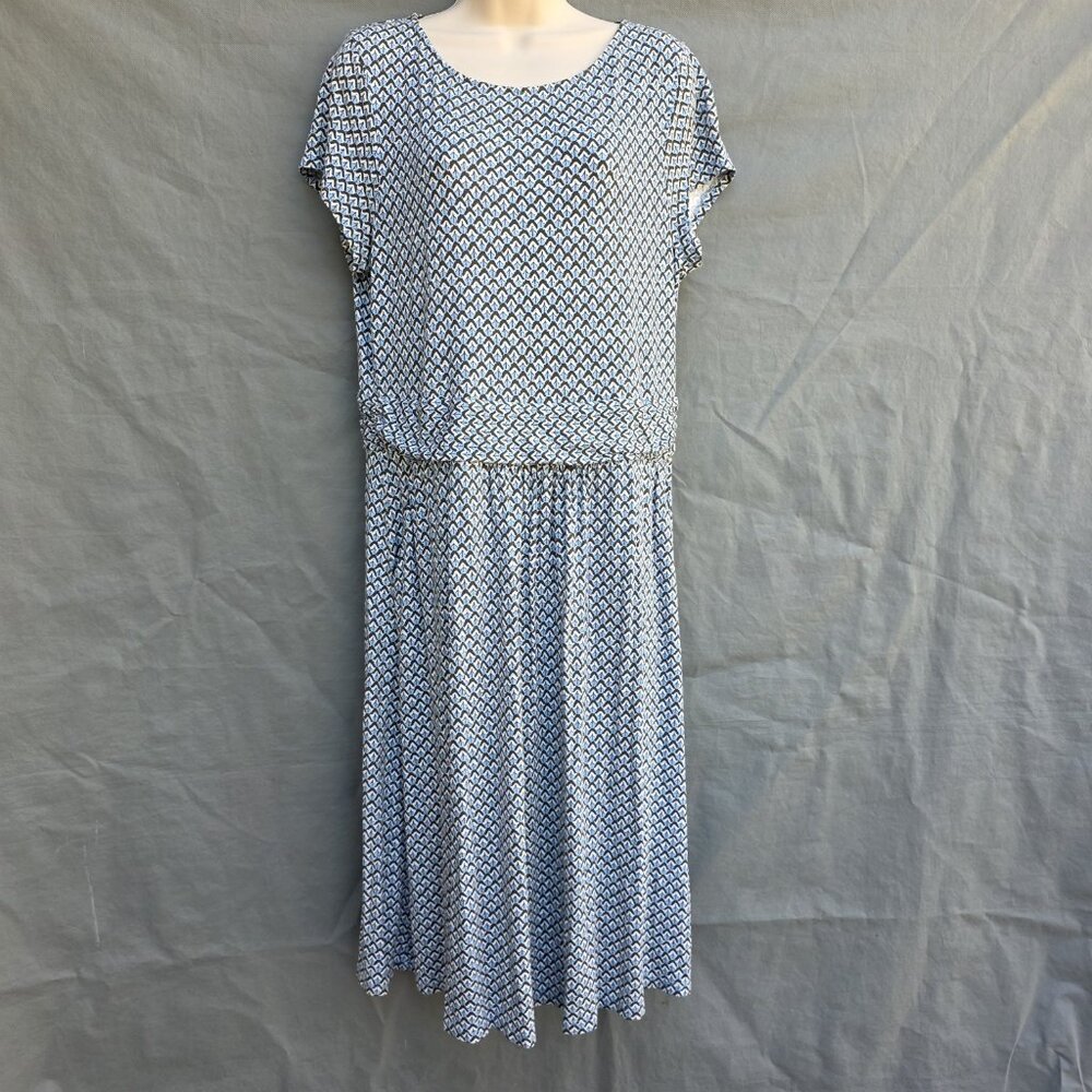 Boden Amelie Jersey Dress Green Blue Floral US 12R UK 16R Pockets Jersey